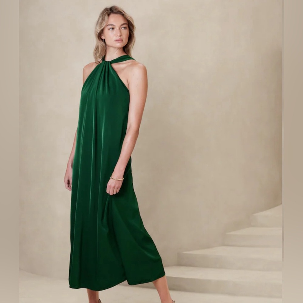 SATIN TWIST-NECK MAXI DRESS - Banana Republic Factory Size 14